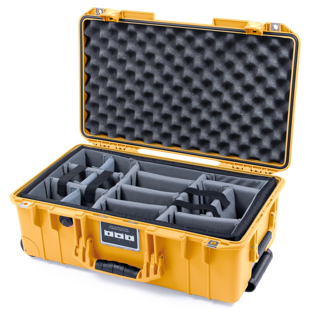 ColorCase Pelican Air 1535 Carry-on Case Yellow - Medium Size Waterproof Case with Gray Padded Microfiber Dividers & Convoluted Lid Foam - Yellow Handles & Latches