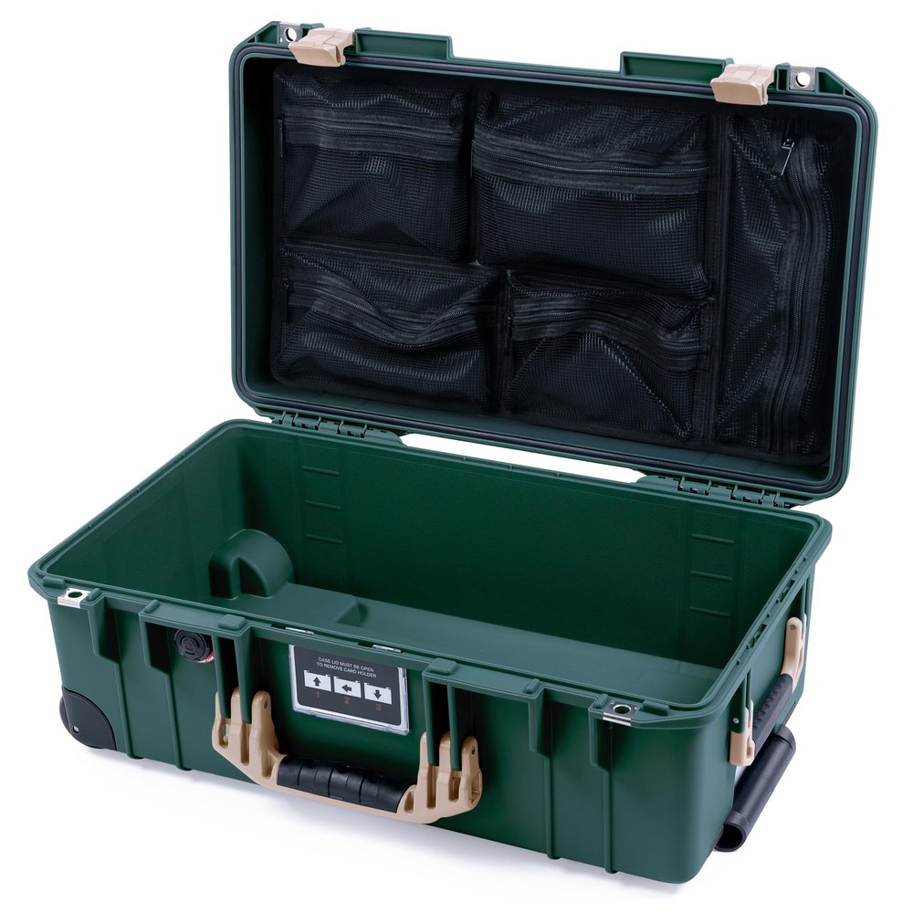 ColorCase Pelican Air 1535 Carry-on Case Trekking Green - Medium Size Waterproof Case with Mesh Lid Organizer Only - Desert Tan Handles & Latches