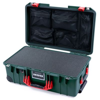 ColorCase Pelican Air 1535 Carry-on Case Trekking Green - Medium Size Waterproof Case with Pick & Pluck Foam & Mesh Lid Organizer - Red Handles & Latches