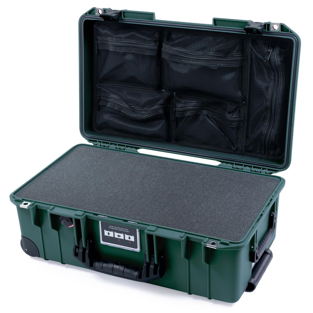 ColorCase Pelican Air 1535 Carry-on Case Trekking Green - Medium Size Waterproof Case with Pick & Pluck Foam & Mesh Lid Organizer - Black Handles & Latches