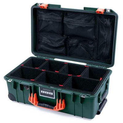 ColorCase Pelican Air 1535 Carry-on Case Trekking Green - Medium Size Waterproof Case with TrekPak Divider System & Mesh Lid Organizer - Orange Handles & Latches