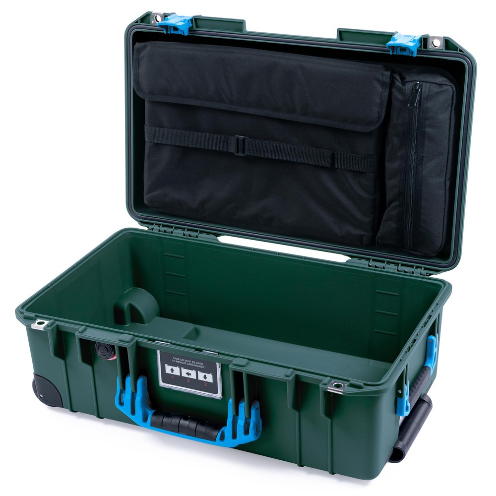 ColorCase Pelican Air 1535 Carry-on Case Trekking Green - Medium Size Waterproof Case with Laptop Computer Lid Pouch Only - Blue Handles & Latches
