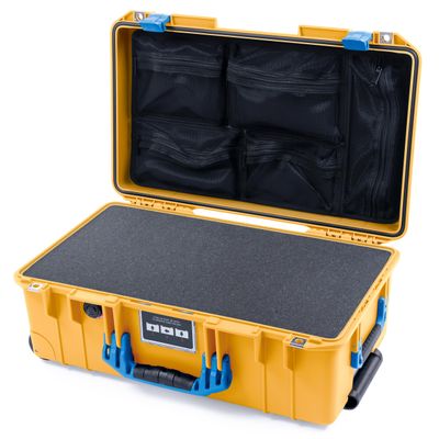 ColorCase Pelican Air 1535 Carry-on Case Yellow - Medium Size Waterproof Case with Pick & Pluck Foam & Mesh Lid Organizer - Blue Handles & Latches