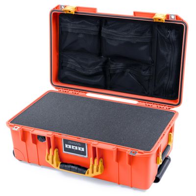 ColorCase Pelican Air 1535 Carry-on Case Orange - Medium Size Waterproof Case with Pick & Pluck Foam & Mesh Lid Organizer - Yellow Handles & Latches