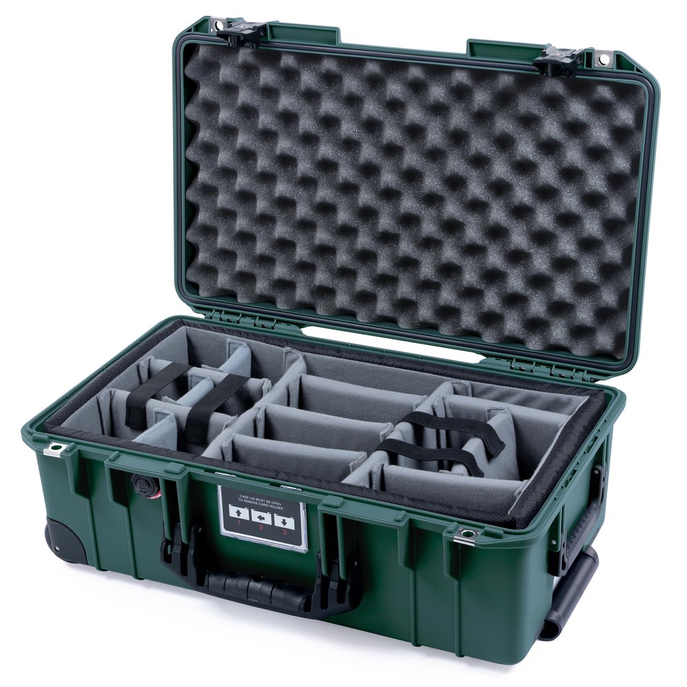 ColorCase Pelican Air 1535 Carry-on Case Trekking Green - Medium Size Waterproof Case with Gray Padded Microfiber Dividers & Convoluted Lid Foam - Black Handles & TSA Locking Latches