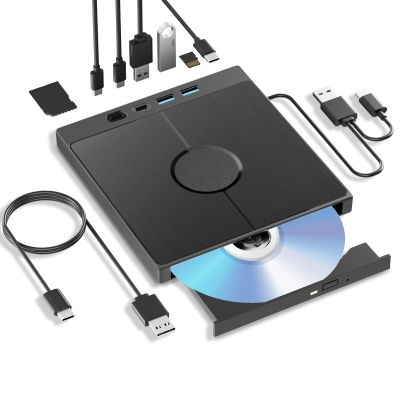 7-in-1 External Blu-ray Drive, External Bluray Burner Support 100G Disc, External Blueray/DVD Drive for PC with USB 3.0/Type-C/SD/TF Card Ports, USB Blu Ray Drive External for Windows Mac OS Linux