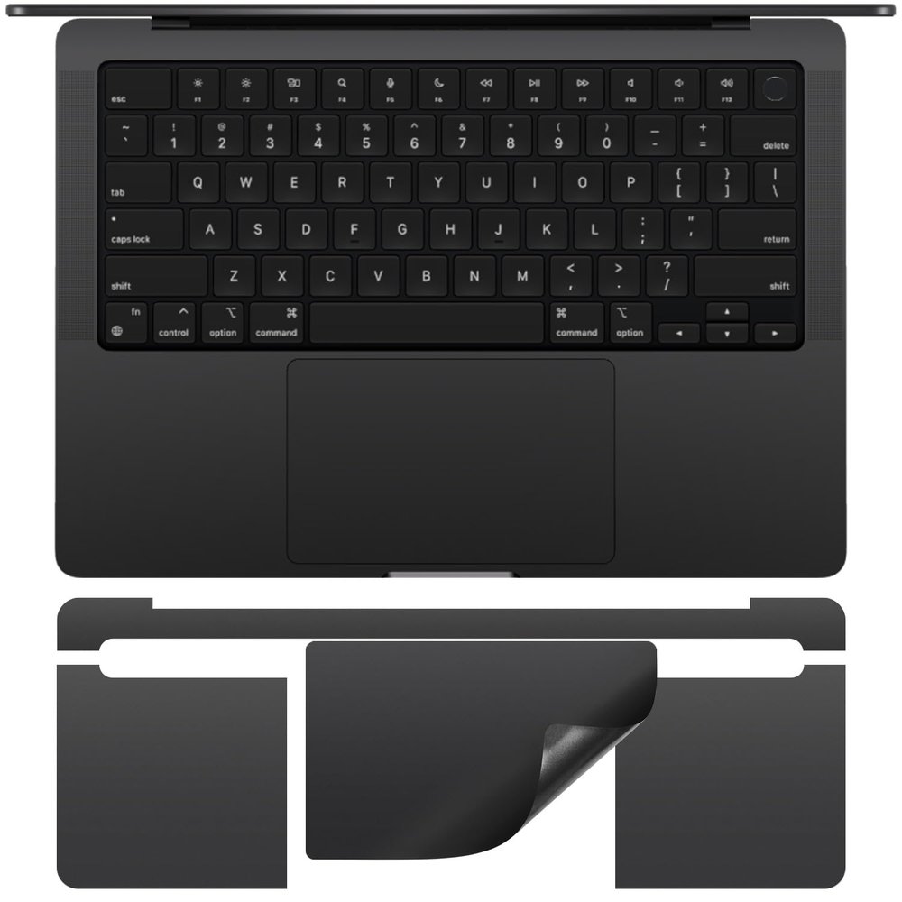 CaseBuy Palm Rest Protector Vinyl Skin Stickers(3 in 1) for 2025 2024 2023 MacBook Pro 14 inch M5 M4 M3 Pro/Max A3434 A2918 A2992 A3401 A3112 A3185 with Touch-ID Scratch-Resistant Cover -Space Black