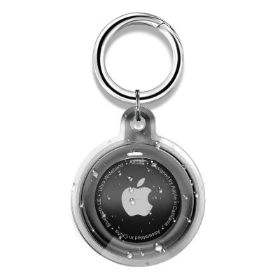 Airtag Holder,Waterproof Air tag Case with Spring Keychain,360 Waterproof Transparent TPU Cover Compatible with Apple Airtag for Pets,Keys, Bags, Luggage(Black)
