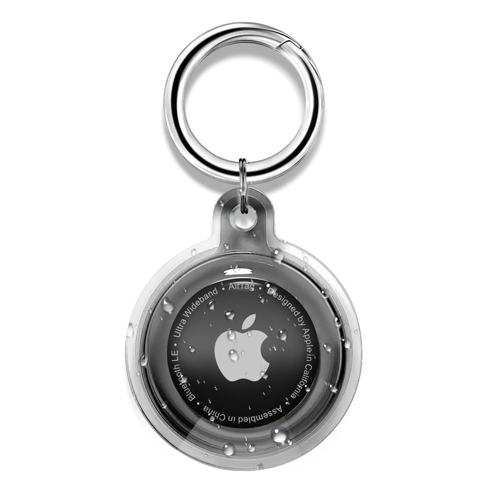 Airtag Holder,Waterproof Air tag Case with Spring Keychain,360 Waterproof Transparent TPU Cover Compatible with Apple Airtag for Pets,Keys, Bags, Luggage(Black)