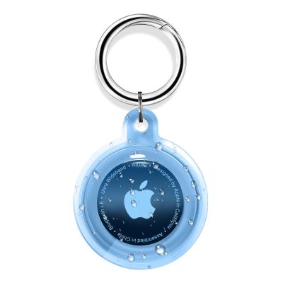 Airtag Holder,Waterproof Air tag Case with Spring Keychain,360 Waterproof Transparent TPU Cover Compatible with Apple Airtag for Pets,Keys, Bags, Luggage(Blue)