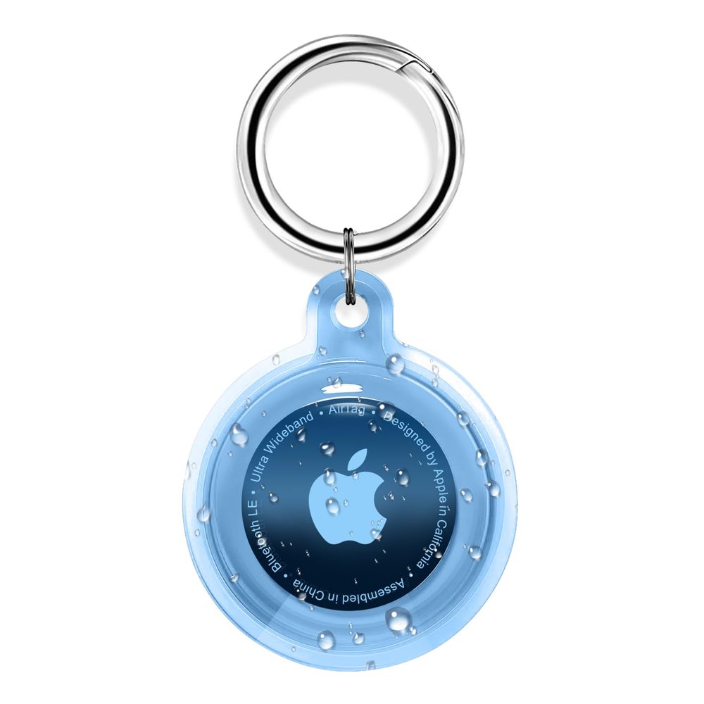 Airtag Holder,Waterproof Air tag Case with Spring Keychain,360 Waterproof Transparent TPU Cover Compatible with Apple Airtag for Pets,Keys, Bags, Luggage(Blue)