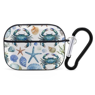 Women Headphone Skin Cover Compatible with AirPods Pro Case Cover, Under Sea Ocean Starfish Shell Coral Crab Watercolor Bluetooth Headset Cover with Keychain Wireless/Wired Charging