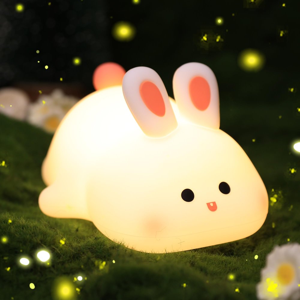 OkiyiD Bunny Lamp,Big Face Rabbit Night Light for Kids, Cute Easter Bunny Gifts, Kawaii Nursery Bedroom Decor, Rechargeable Silicone LED Squishy Night Light