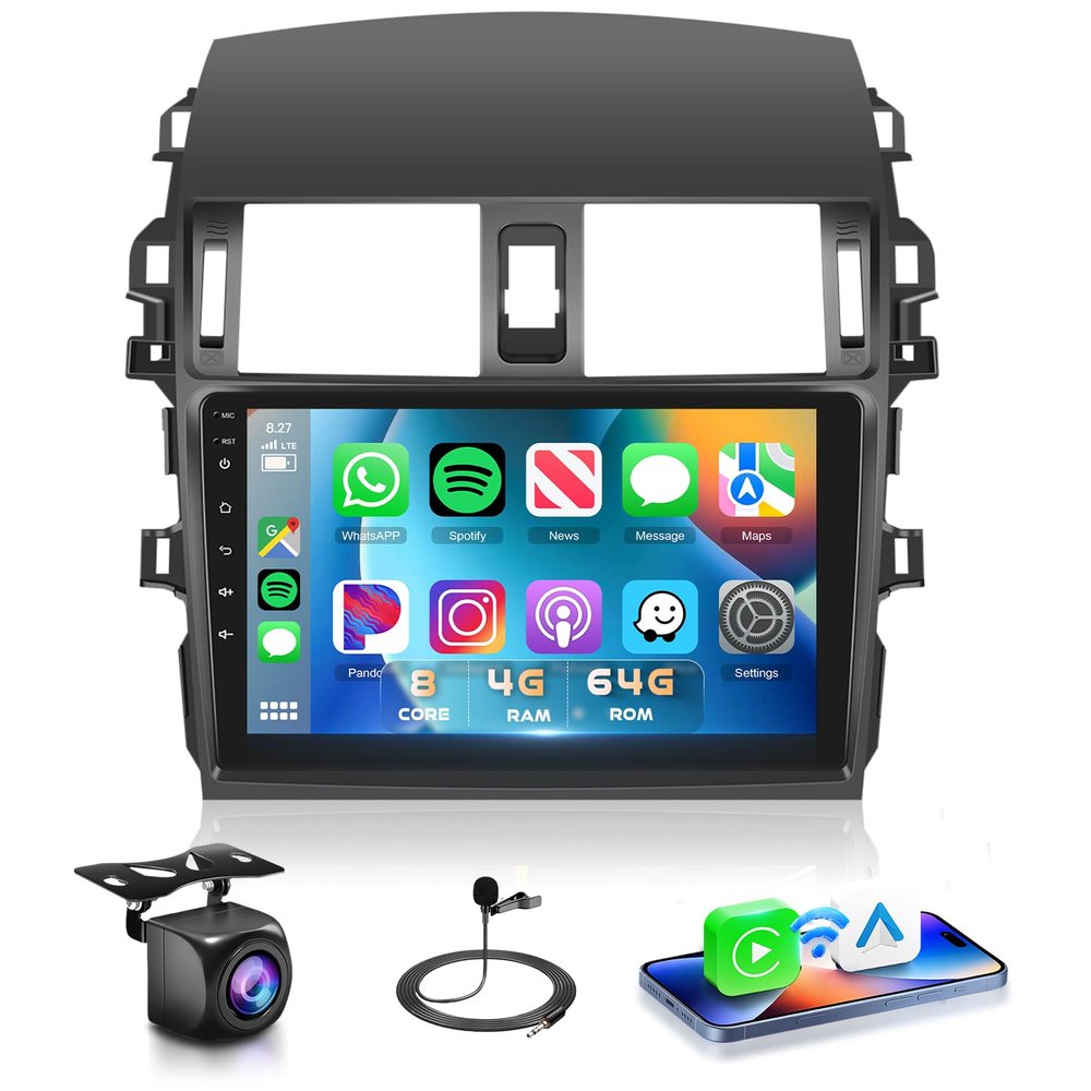 8Core 4G 64G Car Stereo for Toyota Corolla 2009-2013 Radio with 9inch 1280X720P IPS Touchscreen Wireless CarPlay Android Auto 5.0 Bluetooth 59UIs DSP 36EQ GPS FM/RDS WiFi AHD Backup Camera