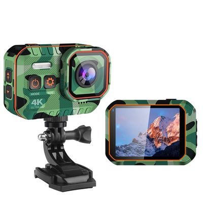 Action Camera Anti-Shake Motorcycle Action Camera 4K HD Helmet Camera Driving Record Car Remote Control Car Camera Recorder Ski WiFi Recorder Vlogging Camera (64g Green Camera)