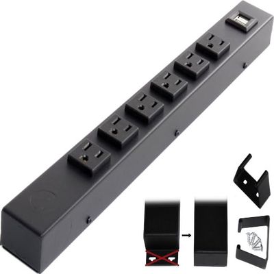 16" Hardwired Power Strip (NO Power Cord), 12 Vertical Outlets (NOT Tamper Resistant), NO Ears (Without mounting tabs), 15A (NOT a 20 Amp Unit), with USB, Black