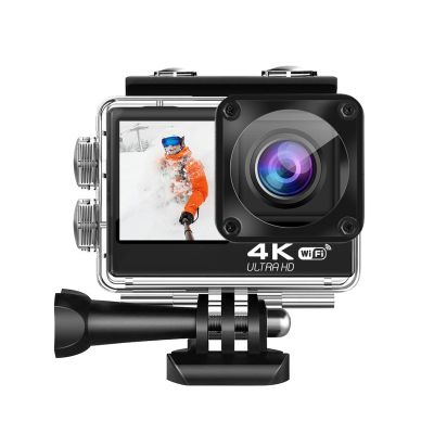 Action Camera Sports Camera 4K HD Underwater Camera with Anti-Shake Outdoor Camera Wireless Remote Control WiFi Waterproof Sports DV Vlogging Camera (Color : Black Model : AT-N460) (Black at)