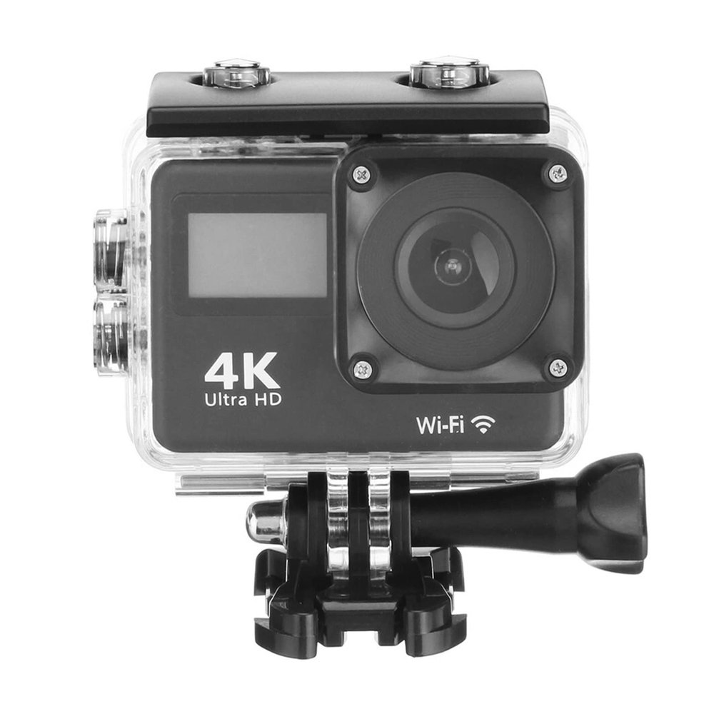 Action Camera 4K Ultra HD Action Camera Touch Double LCD WiFi 16MP 170D 30m Go Waterproof Pro Sport DV Helmet Video Camera with Remote Control Vlogging Camera (Black Camera Add 32GB Card)