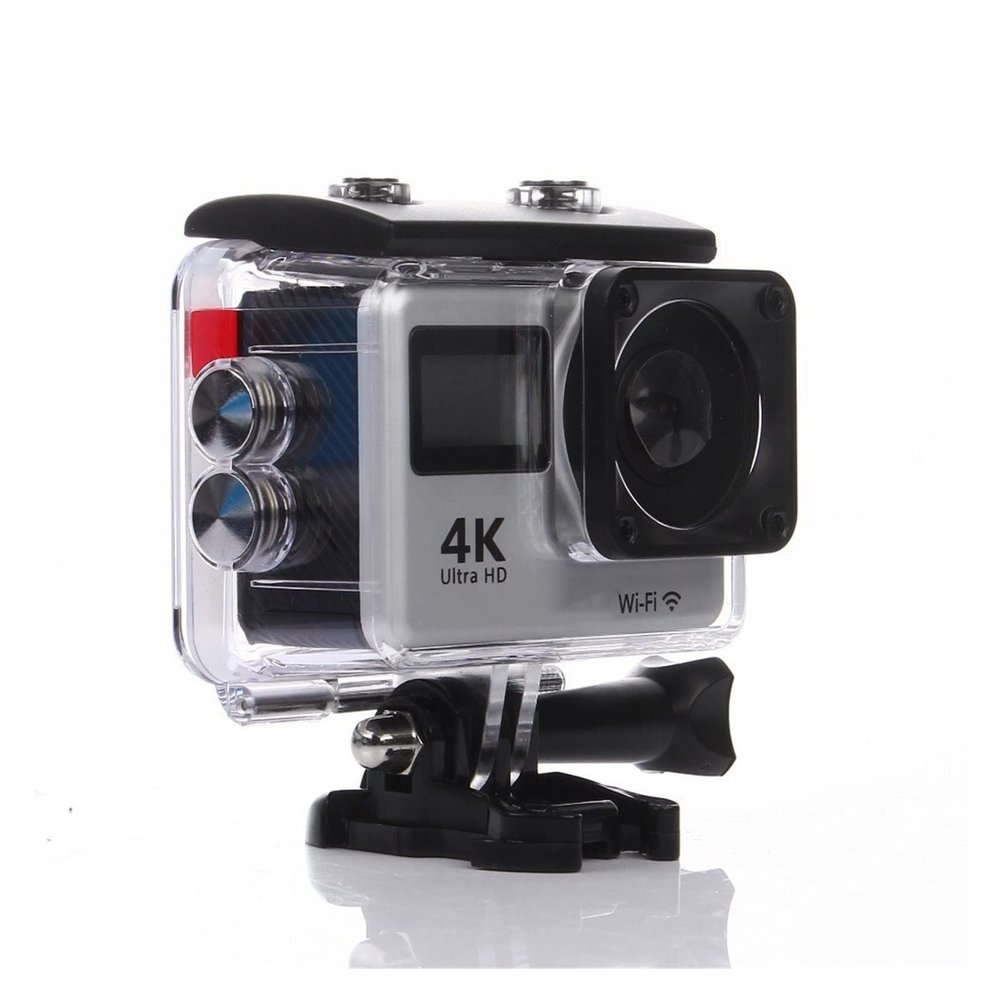 Action Camera 4K Ultra HD Action Camera Touch Double LCD WiFi 16MP 170D 30m Go Waterproof Pro Sport DV Helmet Video Camera with Remote Control Vlogging Camera (Silver Camera Add 32GB Card)