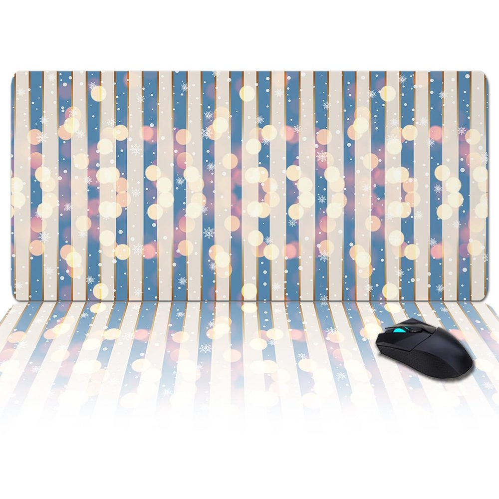 Oversized Gaming Mouse Pad, Blue Striped Snowflake Dots Desk Mat for Home Office Extended XXL Computer Mouse Pad with Non-Slip Backing for Laptop Desktop Keyboard,35x15 inch