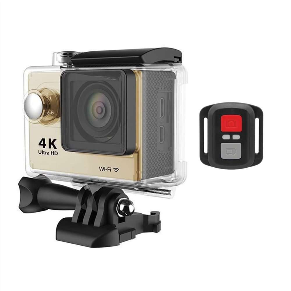 Action Camera Original 20MP WiFi Action Camera Outdoor 1080P 60fps 2.0" Ultra HD 4K Mini Helmet Camera Waterproof Sports Camer HD (Bundle : H9R with Controller Color : Gold)