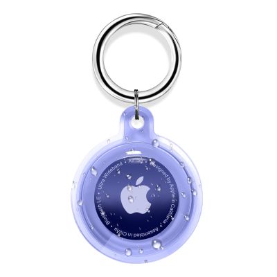 Airtag Holder,Waterproof Air tag Case with Spring Keychain,360 Waterproof Transparent TPU Cover Compatible with Apple Airtag for Pets,Keys, Bags, Luggage(Purple)