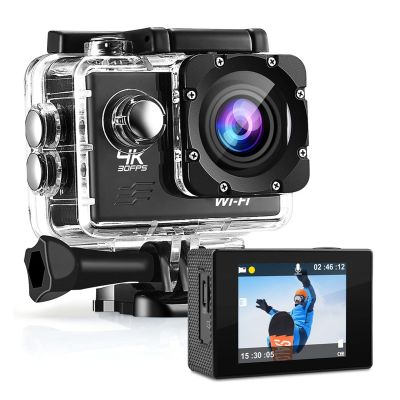 Action Camera Sports Camera 4K HD Underwater Camera with Anti-Shake Outdoor Camera Wireless Remote Control WiFi Waterproof Sports DV Vlogging Camera (Color : Black Model : AT-N460) (Black at)