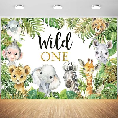 10x6.5ft Safari Backdrop Wild One Jungle Animals 1st Birthday Photography Background Boys Girls First Birthday Wildlife Theme Party Banner Decorations Supplies Photo Booth Props