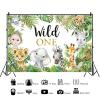 10x6.5ft Safari Backdrop Wild One Jungle Animals 1st Birthday Photography Background Boys Girls First Birthday Wildlife Theme Party Banner Decorations Supplies Photo Booth Props view 2