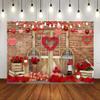 Caheansi 12x10 ft Happy Valentine Mother's Day Backdrop Brick Wall Wood Door and Red Rose Flower Love Heart Photography Background Valentines Day Party Decor Banner Photo Booth Props view 1