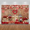 Caheansi 12x10 ft Happy Valentine Mother's Day Backdrop Brick Wall Wood Door and Red Rose Flower Love Heart Photography Background Valentines Day Party Decor Banner Photo Booth Props view 2