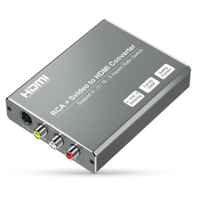 RCA Svideo to HDMI Converter with 4 : 3/16 : 9 Aspect Ratio Switch, S-Video RCA to HDMI Adapter, Support 720P/1080P Output Switch for VHS/VCR/DVD Player/Wii/PS1/PS2/N64/NGC/NES to View on HD TVs