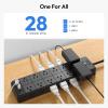 24 Widely Outlets Extension Cord 10 Ft NTONPOWER 15A/1875W Power Strips with Surge Protection 4000J,Black Extension Cord Surge Protector with 4 USB Ports(2 USB C), Wall Mount Holes for Home, Office view 2