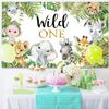 12x8ft Safari Backdrop Wild One Jungle Animals 1st Birthday Photography Background Boys Girls First Birthday Wildlife Theme Party Banner Decorations Supplies Photo Booth Props view 3