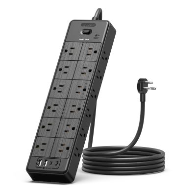 24 Widely Outlets 5 Ft Extension Cord NTONPOWER 15A/1875W Power Strips,Black Extension Cord 25FT with 4 USB Ports(2 USB C), Wall Mount Holes for Home, Office