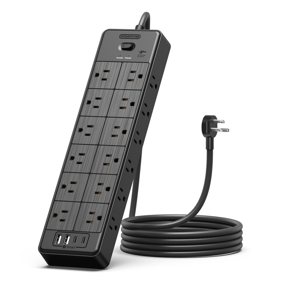 24 Widely Outlets 5 Ft Extension Cord NTONPOWER 15A/1875W Power Strips,Black Extension Cord 25FT with 4 USB Ports(2 USB C), Wall Mount Holes for Home, Office