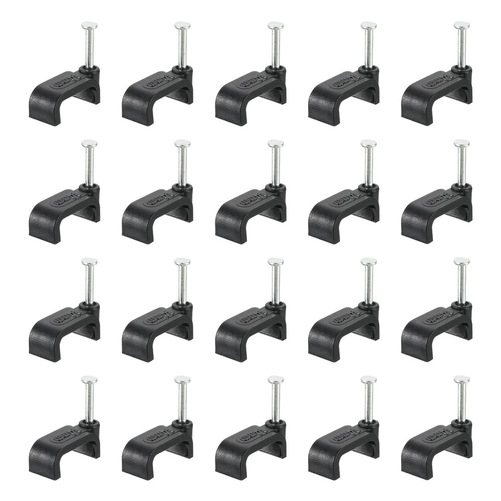 uxcell Cable Clips with Steel Nail, 200Pcs 14mm/0.55" Plastic Cable Wire Clips, Ethernet Cable Clips Nail in Cable Clips for Home Wires Cables Cords Management, Black
