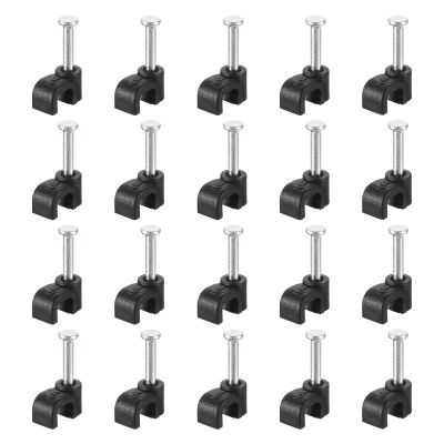 uxcell Cable Clips with Steel Nail, 100Pcs 4mm/0.16" Plastic Cable Wire Clips, Ethernet Cable Clips Nail in Cable Clips for Home Wires Cables Cords Management, Black