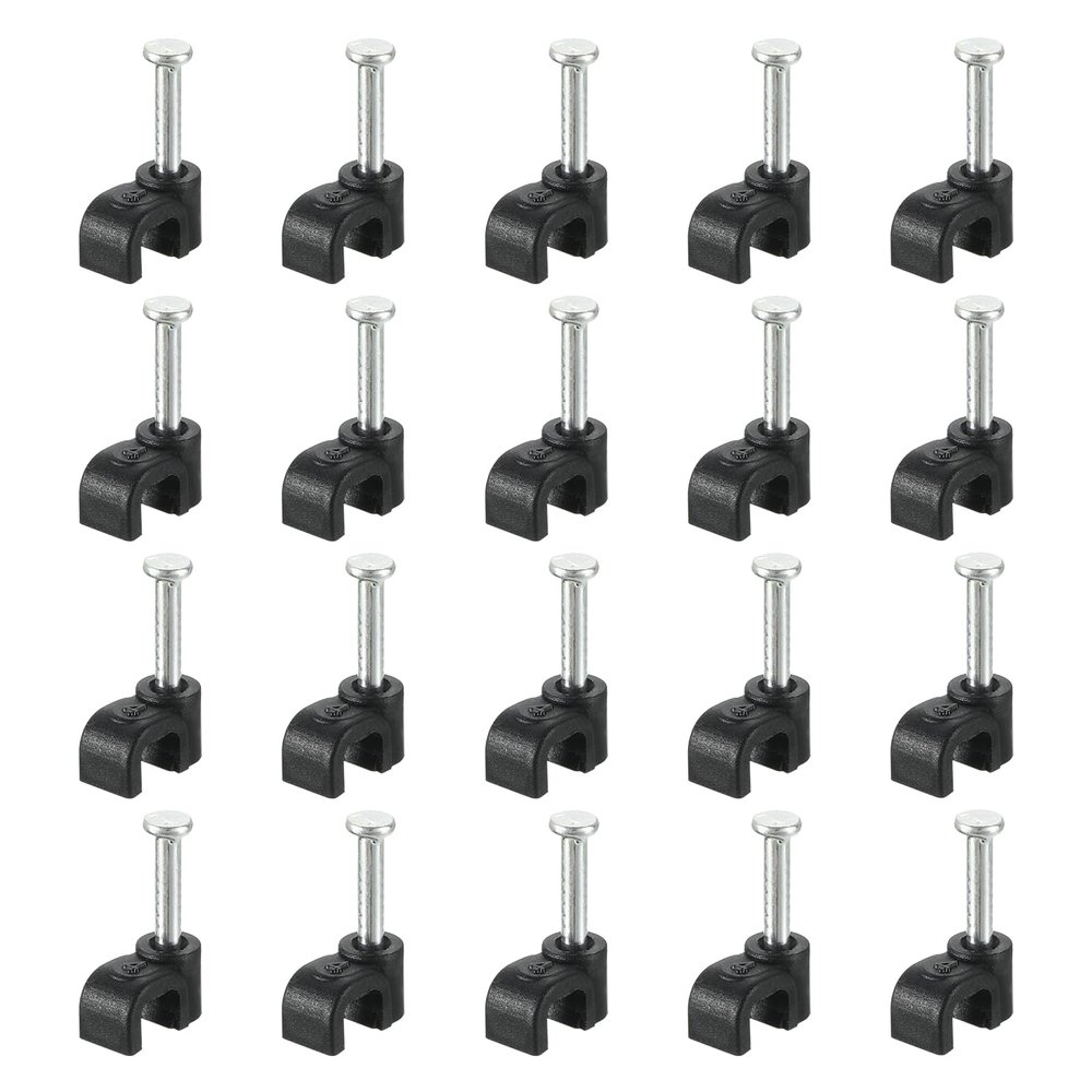 uxcell Cable Clips with Steel Nail, 100Pcs 4mm/0.16" Plastic Cable Wire Clips, Ethernet Cable Clips Nail in Cable Clips for Home Wires Cables Cords Management, Black