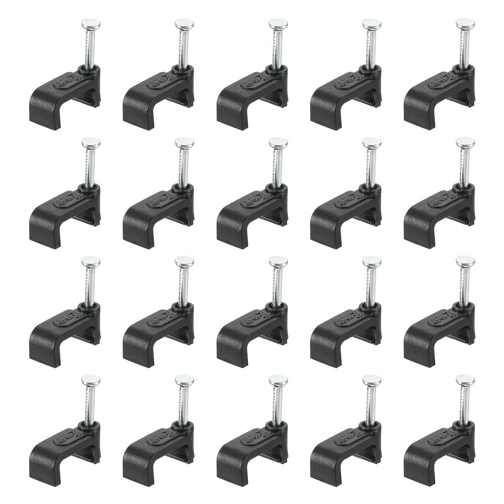uxcell Cable Clips with Steel Nail, 100Pcs 12mm/0.47" Plastic Cable Wire Clips, Ethernet Cable Clips Nail in Cable Clips for Home Wires Cables Cords Management, Black