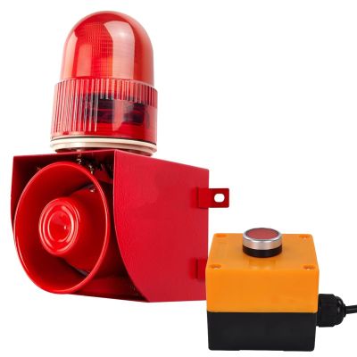 Y DIANS S Alarm Siren with Button Control Box 25W 120dB Loud Horn One Button Linkage Outdoor Security Siren with LED Strobe Light SLA-01Z AC220V