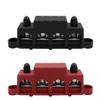 2PCS Power Distribution Block Bus Bar with Cover, 4 x 3/8" Posts, 6 x #8 Screws Terminals, Max 48V 250A Pair (3/8", Red & Black) view 1