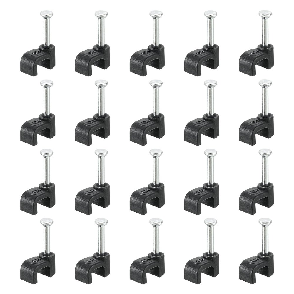 uxcell Cable Clips with Steel Nail, 200Pcs 5mm/0.2" Plastic Cable Wire Clips, Ethernet Cable Clips Nail in Cable Clips for Home Wires Cables Cords Management, Black