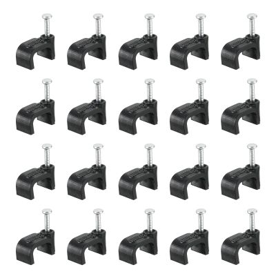 uxcell Cable Clips with Steel Nail, 200Pcs 9mm/0.35" Plastic Cable Wire Clips, Ethernet Cable Clips Nail in Cable Clips for Home Wires Cables Cords Management, Black