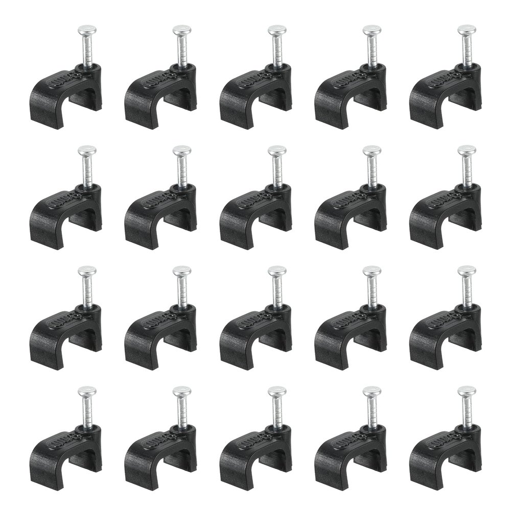 uxcell Cable Clips with Steel Nail, 200Pcs 9mm/0.35" Plastic Cable Wire Clips, Ethernet Cable Clips Nail in Cable Clips for Home Wires Cables Cords Management, Black