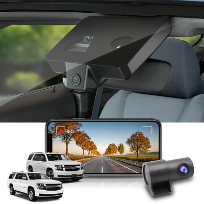 Fitcamx 2K Dual Dash Cam for 2015-2020 Chevy Suburban & Tahoe (with Auto-Dimming), OEM Style, Front 1440P+Rear 1080P HD Video, Loop Recording, Built-in WiFi & APP, G-Sensor, Easy to Use, 64GB Card