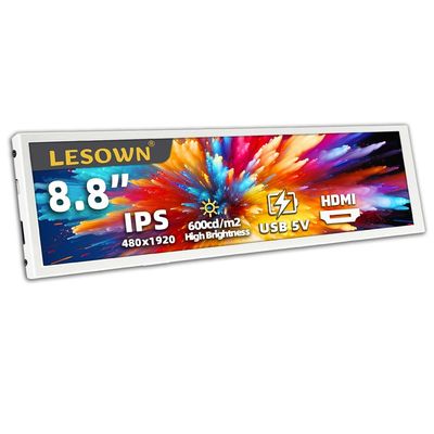 LESOWN 8.8 inch Stretched Bar LCD Temp CPU GPU Data Monitor 1920x480 IPS Wide Screen Portable Screen for PC Laptop Aida 64 Windows Secondary Display - White