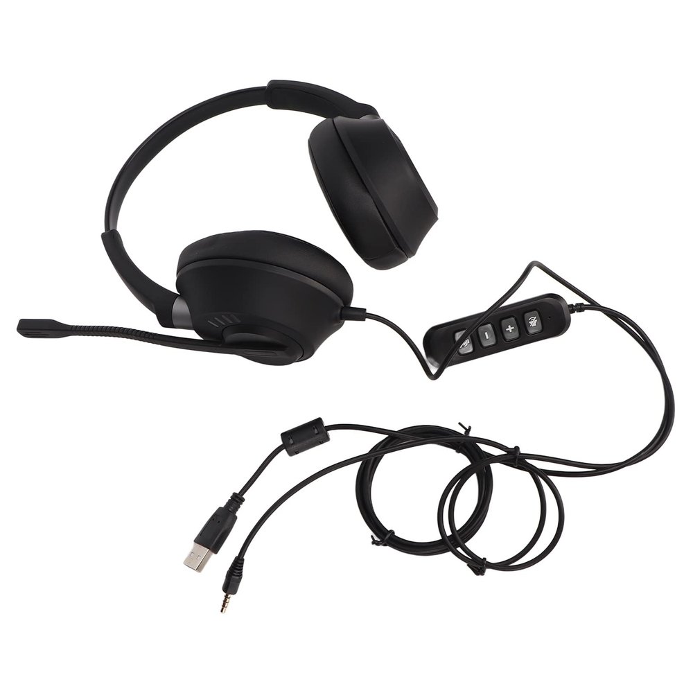 GOWENIC Telephone Headphone with USB Sound Card, Support Volume Adjustment, Mute, Binaural 3.5mm Plug, Clear Conversations, Comfortable, for Call Centers, Offices, Telemarketing