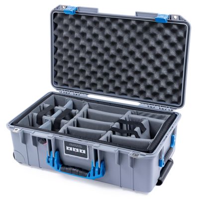 ColorCase Pelican Air 1535 Carry-on Case Silver - Medium Size Waterproof Case with Gray Padded Microfiber Dividers & Convoluted Lid Foam - Blue Handles & Latches