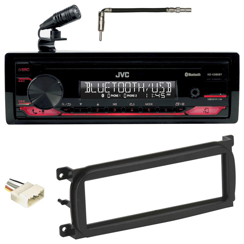Audiosavings Bundle: Jvc Kd-X280BT 1-Din Car Stereo Digital Media Receiver Bundle With Metra 40-Cr10 Antenna Adaptor, Metra 70-6502 CD Wiring Kit + Metra 99-6503 In-Dash Install Mounting Kit (4 Items)